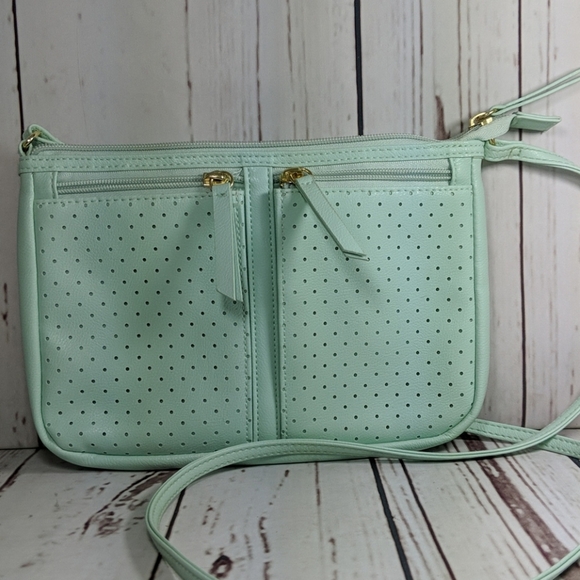 Mint Green Petite Laser Cut Crossbody Pouch Purse - Picture 8 of 13